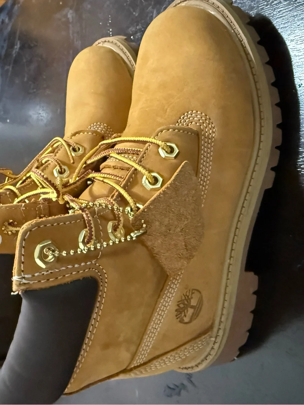 Timberland Kids Wheat/Nubuck Tan Lace-Up Boots with Gold Hardware